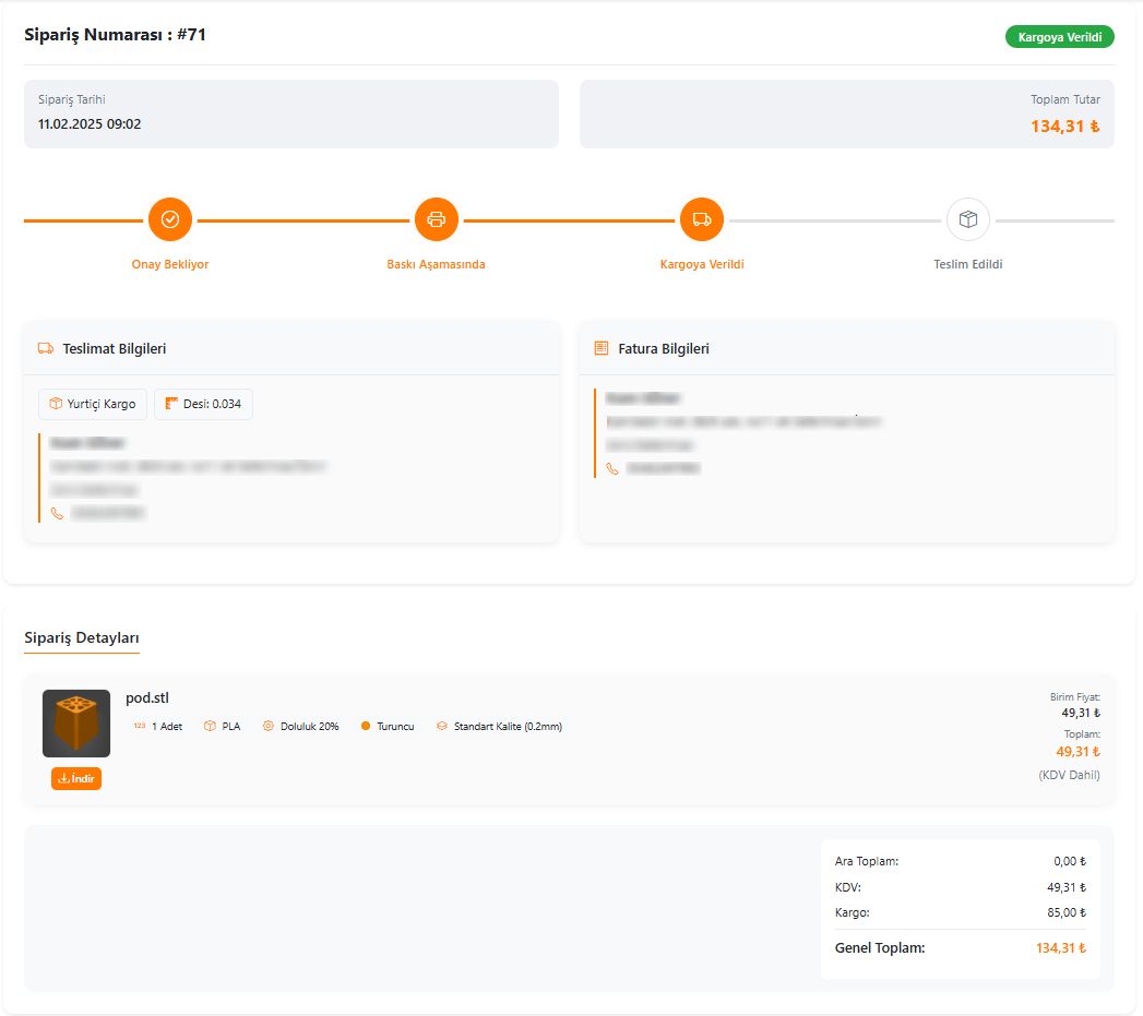 Sipariş Takip Ekranı